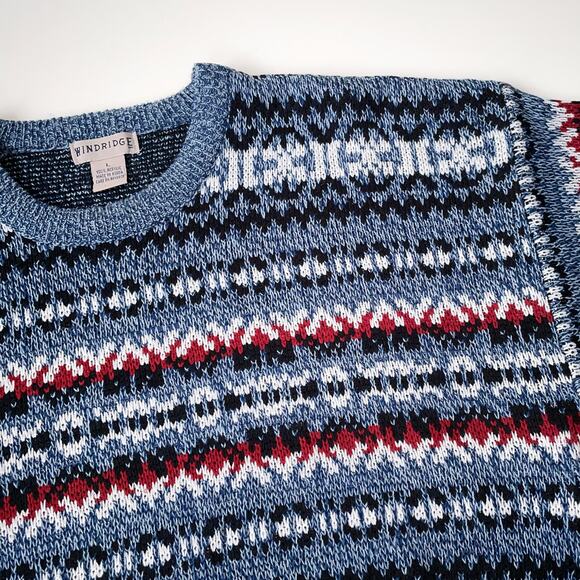 Y2K Fair Isle Cozy Winter Pullover Sweater Cabincore Heritage Apres Striped Sz L - Picture 3 of 8